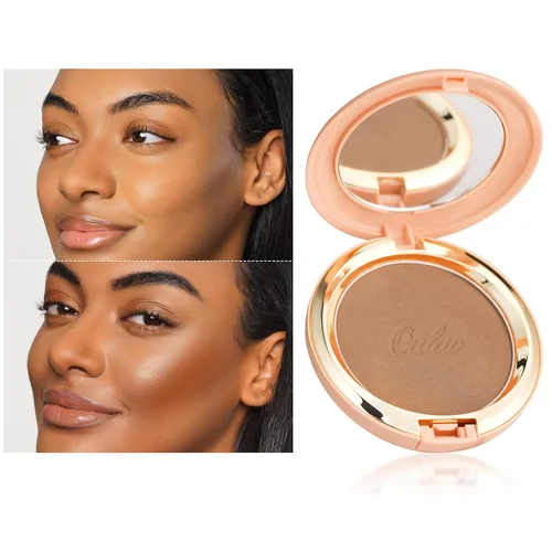 Vista 10 de Oulac Shimmer Bronzer - Maquillaje facial en polvo con espejo, aspecto bronceador natural SunKissed, bronceador crema altamente pigmentado, brillo