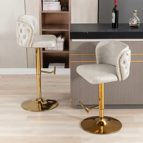 Vista 4 de Juego de 2 taburetes de bar giratorios modernos con altura de mostrador, sillas de bar ajustables de piel sintética capitoné de 25"-33", taburetes