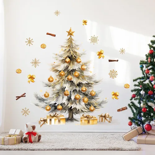 Vista 11 de 59x47 Pulgadas Adhesivos de Árbol de Navidad Azul Grande para Pared, Extraíbles DIY, Adhesivos de Árbol de Navidad Acuarela Gigantes para Baño