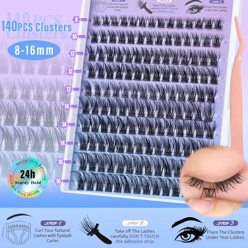 Vista 4 de Extensiones de pestañas autoadhesivas, racimos de pestañas a presión, no necesitan pegamento, kit de extensiones de pestañas naturales en racimo