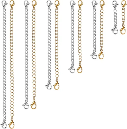 Vista 8 de UUBAAR 12 extensores de collar, cadena de extensión de collar de acero inoxidable para joyas, pulseras y tobilleras