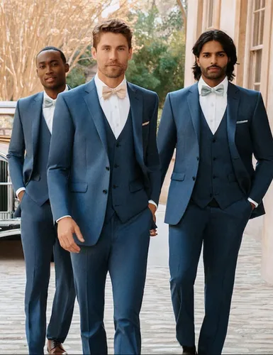 Vista 5 de Wangyue Traje de 3 piezas para hombre, traje ajustado para boda, graduación, esmoquin, trajes formales de negocios, blazer, chaleco y pantalones