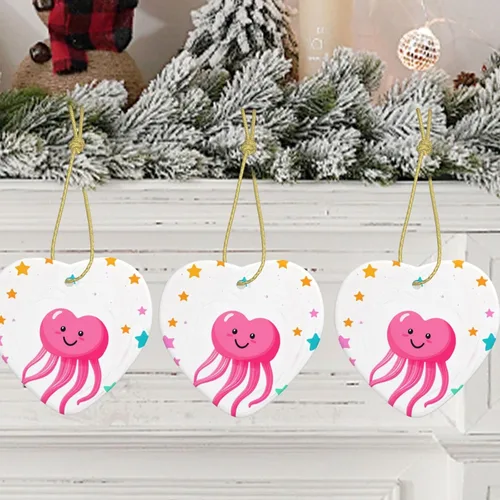 Vista 7 de Christmas Ceramic Love-Shaped Ornaments MSRHIUEF Heart-Shaped Jellyfish Pattern Christmas Tree Accessories for Shopping malls Windows