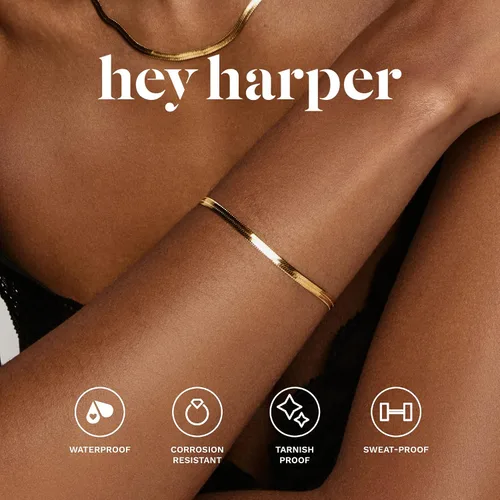 Vista 3 de Hey Harper Pulsera de oro para mujer a la moda, joyería impermeable delicada de 14 quilates para todos los días