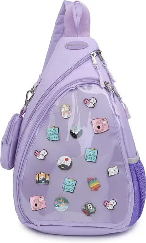 Vista 17 de Bolsa Oxford Ita Kawaii con Pin de Exhibición, Mochila Deportiva de Hombro Único, Mochila de Senderismo, Mochila de Día, Beige