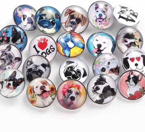 Vista 4 de 20 dijes a presión para perro, 0.709 in, intercambiables, para joyería, collar, pulsera, botones de cristal