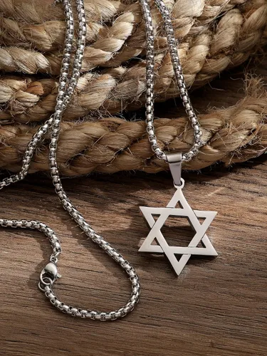 Vista 4 de HAQUIL Star of David Necklace, Stainless Steel Hexagram Six Pointed Star Pendant, Box Chain, Jewish Israel Jewelry Gift