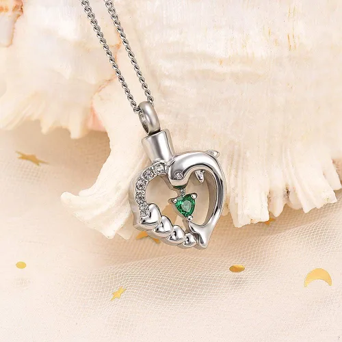 Vista 37 de Yinplsmemory Collar de urna de corazón de delfín para cenizas para mujer, colgante de urna de corazón de cristal, collar de recuerdo de cenizas