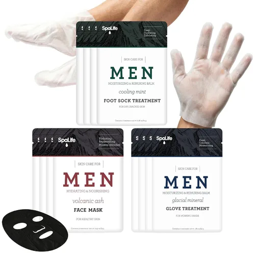 Vista 9 de Spa Life - Juego de calcetines hidratantes y bálsamo reparador de pies de menta refrescante para hombre, máscara hidratante revitalizante