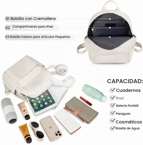Vista 3 de LOVEVOOK Mini mochila pequeña y linda mochila de moda para niñas y mujeres Beige