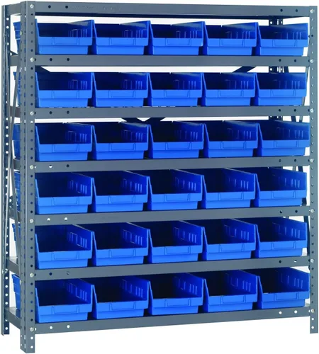 Vista 113 de Quantum QSBU-245BK Heavy Duty Shelving Unit with (7) Shelves and (24) QUS245 Black Bins for Garage Warehouse Storage Distribution 400 lb Load