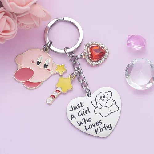 Vista 3 de Kirby Merch - Lindo llavero de dibujos animados de videojuegos, regalos de personajes para adolescentes, niñas, hijas, mujeres, regalo de cumpleaños