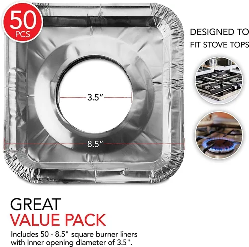Vista 7 de Revestimientos desechables para quemadores de estufa, cubiertas de papel de aluminio, protectores de rango para atrapar grasa y derrames