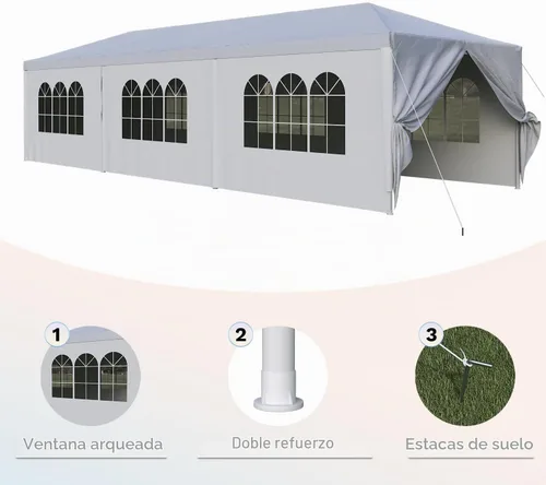 Vista 6 de Flamaker Toldo resistente de 10 x 30 pies para fiestas, refugio impermeable para bodas y eventos con paredes laterales extraíbles, 2 puertas