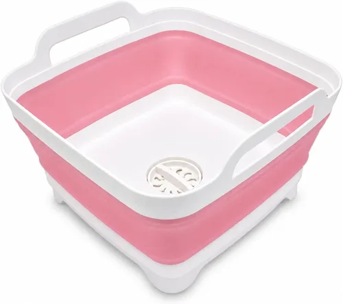Vista 11 de Lavaplatos plegable de 2.4 galones (9L) con tapón de drenaje, para exteriores, multiuso, ahorro de espacio, bandeja de almacenamiento de cocina