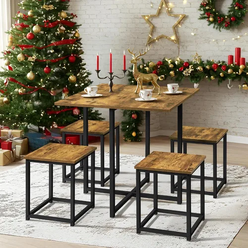Vista 12 de Yaheetech Juego de mesa de comedor de 3 piezas - Juego de mesa y sillas para cocina para 2 - Mesa compacta con 2 taburetes y diseño que ahorra Gris