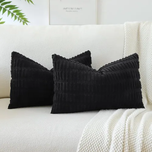 Vista 43 de OTOSTAR - Paquete de 2 fundas de almohada decorativas de pana suave de 18 x 18 pulgadas, funda de cojín a rayas estilo bohemio para sofá, cama, sala