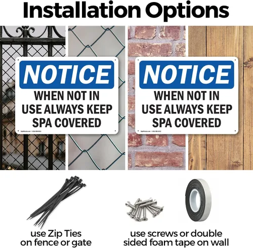 Vista 3 de Letrero de plástico de 10 x 7 pulgadas, con texto en inglés "When Not In Use Always Keep Spa Covered", de 10 x 7 pulgadas, resistente a