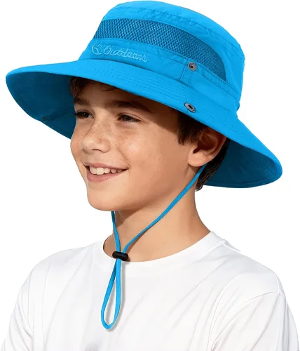 Vista 12 de Sombrero de sol para niños con protección solar UPF 50+, sombrero de pescador para niños y niñas, ala ancha, verano, playa, pesca, safari, sombrero