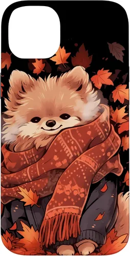Vista 15 de Pomeranian Pom Autumn Fall Leaves Dog Thanksgiving Case for iPhone 17