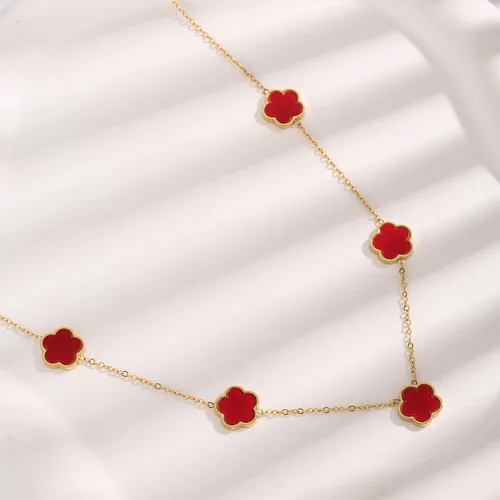 Vista 6 de RAFYZY Lucky Clover - Collar de trébol chapado en oro de 18 quilates y aretes para mujer, diseño de trébol de la suerte, juego de joyería simple