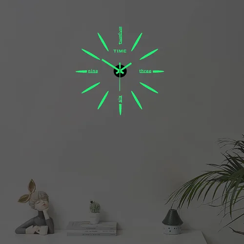 Vista 7 de Reloj de pared luminoso 3D DIY, moderno, autoadhesivo, sin marco, grandes calcomanías de reloj de pared que brillan en la oscuridad para sala