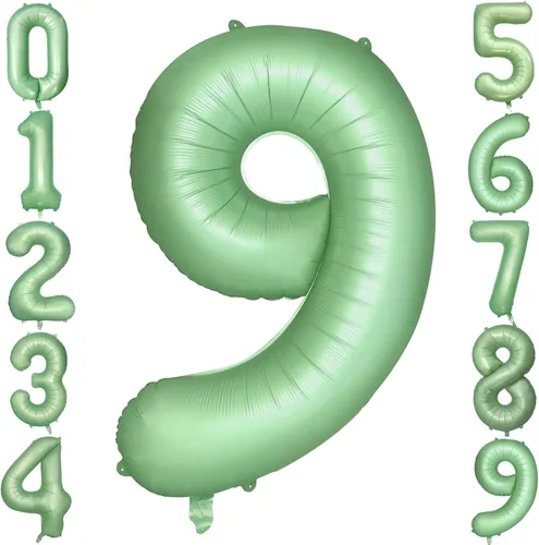 Vista 13 de Globos verdes del número 0 de 40 pulgadas, decoración de fiesta verde mate, globo grande de cumpleaños retro verde oliva para decoración de fiesta