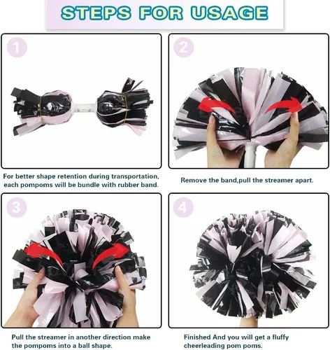 Vista 5 de Lovecheer 2 pompones de plástico para animadoras con mango de bastón para niños y adultos, para animar a fiestas de espíritu de equipo deportivo