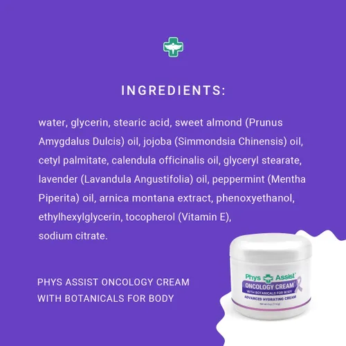 Vista 8 de PhysAssist Crema Oncológica 4 oz más bálsamo labial. Hidrata y mima la piel estresada. Fabricado con una mezcla de botánicos naturales. Clínicamente