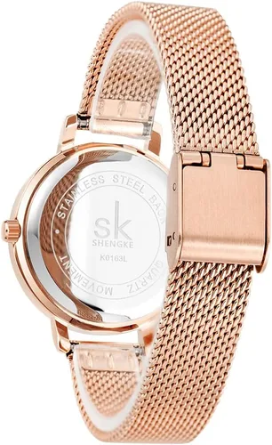Vista 3 de Reloj de pulsera de malla para mujer, diseño elegante, esfera de acero inoxidable, resistente al agua
