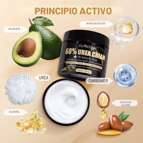 Vista 2 de 60% Crema de Urea con 2% Ácido Salicílico, Crema de Urea 60 Por Ciento para Pies y Manos - Hidratante de Fuerza Máxima para Piel Áspera, Seca
