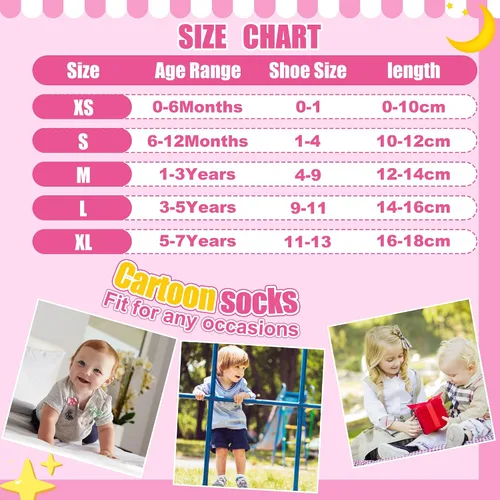 Vista 7 de ELUTONG Calcetines antideslizantes para niños pequeños con agarres, 12 pares para niños de 1 a 7 años, para niños y niñas