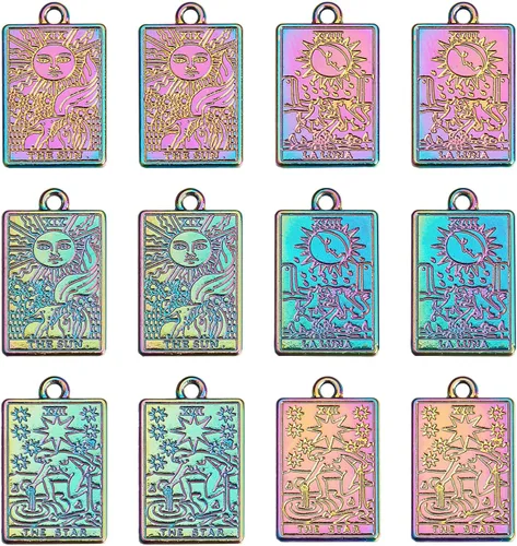 Vista 8 de SUNNYCLUE 10 piezas de 10 estilos de acero inoxidable Tarot Card Tarot Card Charms Collar Colgante Delicado Joyería Encantos para DIY Accesorios