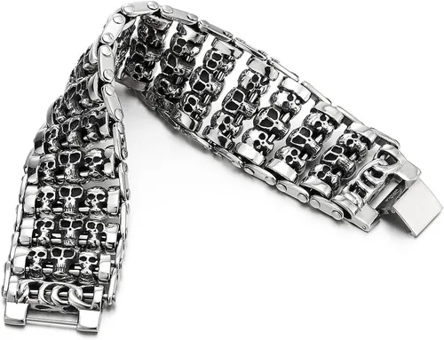 Vista 3 de Heavy and Study Mens Steel Large Link Chain Motorcycle Bike Chain Bracelet with Skulls Polished