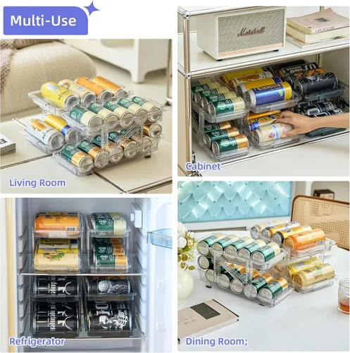 Vista 6 de Ynelyase Organizador dispensador de latas de soda para refrigerador y soportes para latas de burbujas, amplio ajustable