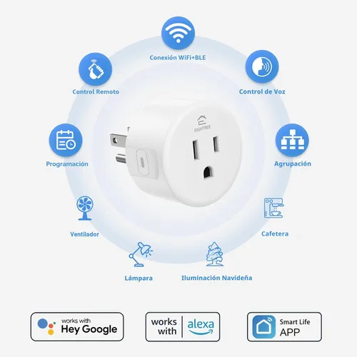 Vista 2 de EIGHTREE Enchufe inteligente, salida WiFi funciona con Alexa y Google Home, enchufe inteligente para el hogar con control remoto y función