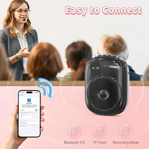 Vista 4 de Amplificador de voz para maestro, amplificador de voz portátil con cable con micrófono, auriculares y altavoz, mini amplificador de voz recargable