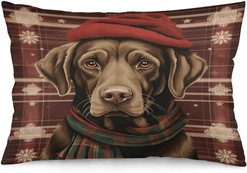 Vista 14 de Protector de almohada de árboles de pino de Navidad rojo y verde de 12 x 20 pulgadas, funda de cojín de vacaciones de invierno, funda de almohada