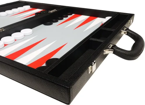 Vista 4 de Juego de Backgammon Premium de 16 pulgadas, tamaño mediano, tablero negro, puntos blancos y rojos escarlata
