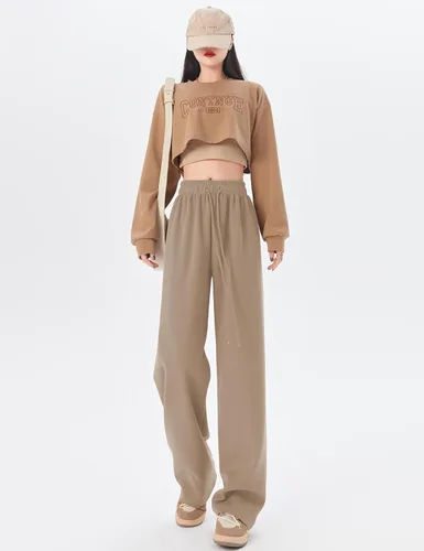 Vista 3 de Kiench Pantalones deportivos de pierna recta para adolescentes y niñas, cintura alta, con cordón