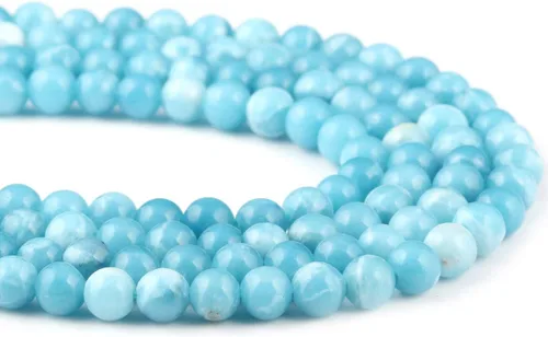 Vista 7 de Cuentas de larimar 100% naturales redondas de piedra suelta para hacer joyas, collar, regalo, 0.157 in