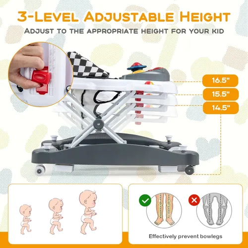 Vista 3 de BABY JOY Andador de bebé 6 en 1, andador de bebé plegable con ruedas, altura ajustable, música, luces, modo saltador y balancín, andadores de bebé