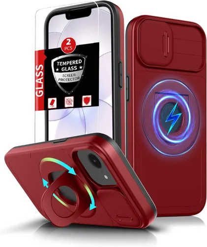 Vista 22 de Funda magnética para iPhone 11 Pro compatible con carga inalámbrica MagSafe, con 2 protectores de pantalla, anillo kickstand de 360° integrado +