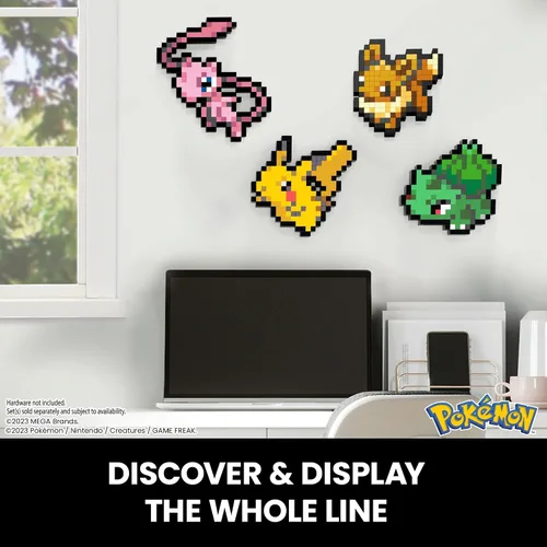 Vista 5 de MEGA Pokemon Mew - Juego de construcción de 434 piezas con 1 figura de acción retro pixelada para decoración de pared o mesa, HWR80