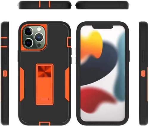 Vista 5 de Funda para Galaxy A32 5G, Galaxy A32 5G, TPU de grado militar + PC [soporte incorporado] Funda de diseño de doble capa, funda magnética de Negro