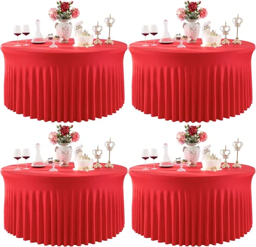 Vista 19 de Paquete de 6 manteles redondos de elastano azul bebé para mesa de 60 pulgadas, manteles elásticos de 120 pulgadas ajustables de 5 pies, manteles