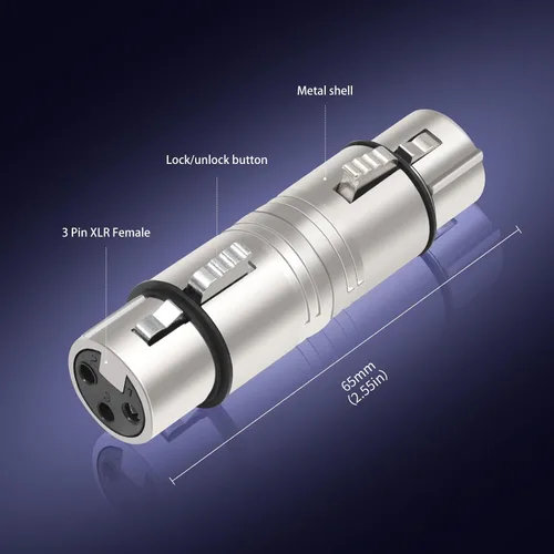 Vista 3 de Adaptador de audio XLR hembra a hembra, conector de acoplamiento de bloqueo seguro, transmisión de señal sin pérdida de 3 pines, extensor de cable