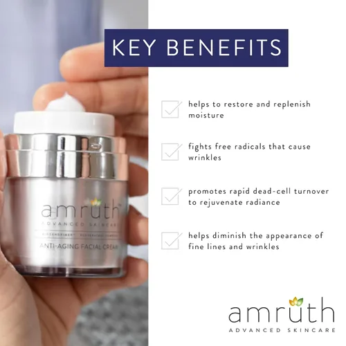 Vista 4 de Amruth Resveratrol Crema facial antienvejecimiento diaria, tarro de 1 onza con bomba, ligera, reafirma y nutre la piel, suaviza la apariencia