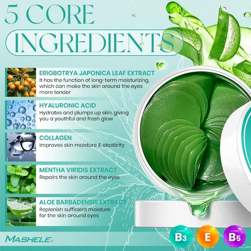Vista 5 de Máscara de ojos de aloe vera - 60 pares de geles para ojos - Tratamiento para ojos hinchados y ojeras (geles de aloe vera)