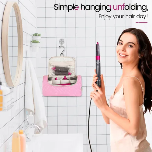 Vista 6 de Estuche de viaje compatible con Dyson Airwrap completo Styler y accesorios, organizador de viaje portátil con gancho colgante oculto para Airwrap
